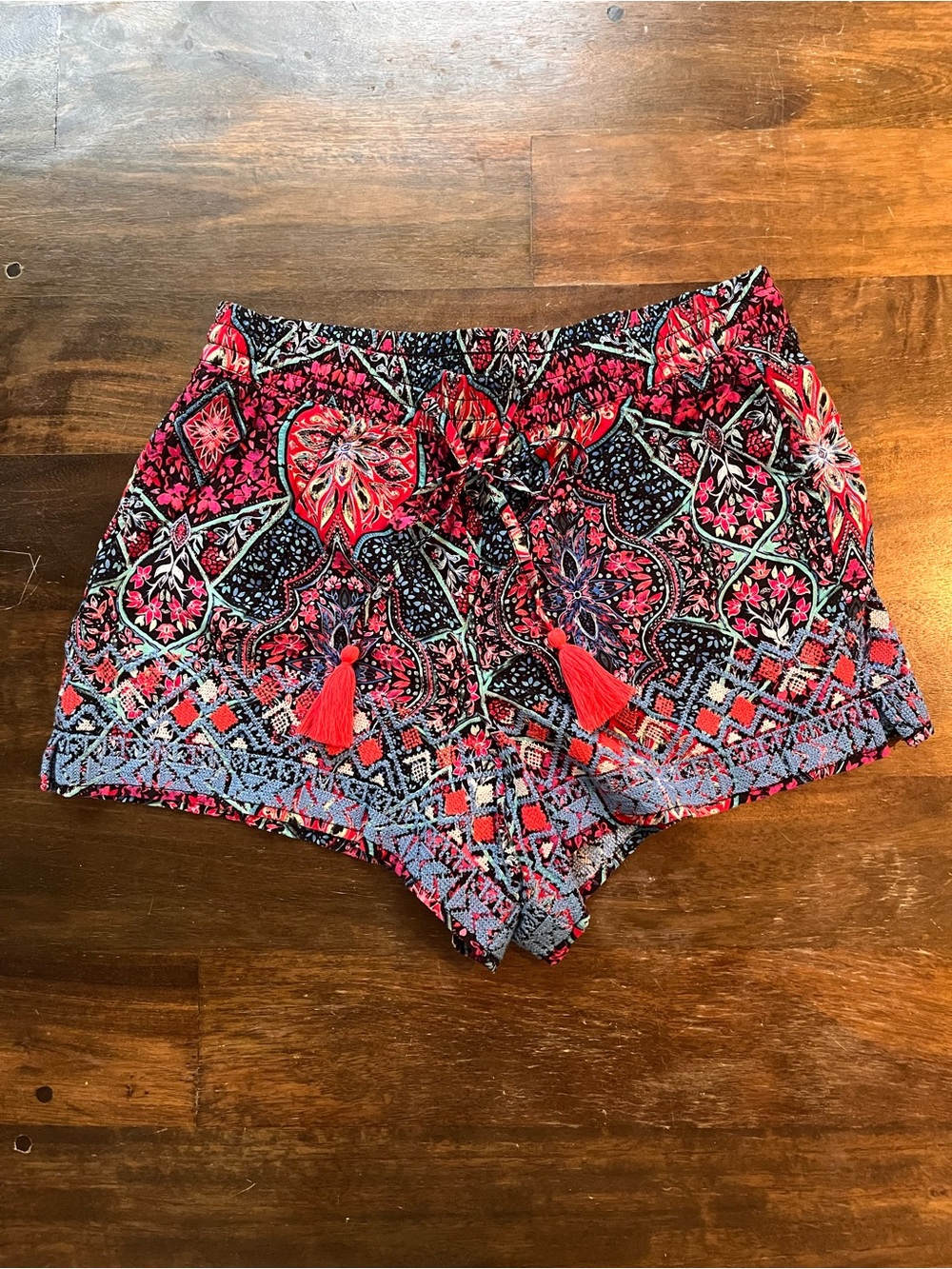 GAP Pink and Blue Boho Floral Mosaic Drawstring Shorts